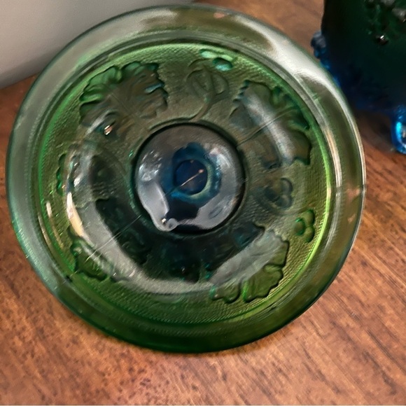 MCM Jeanette Blue Green Footed Covered Candy Bowl Grapes Motif - Picture 9 of 12